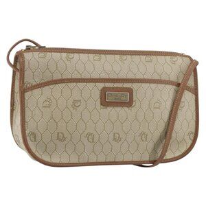 Authentic Christian Dior Honeycomb Canvas Shoulder Bag PVC Beige Gold